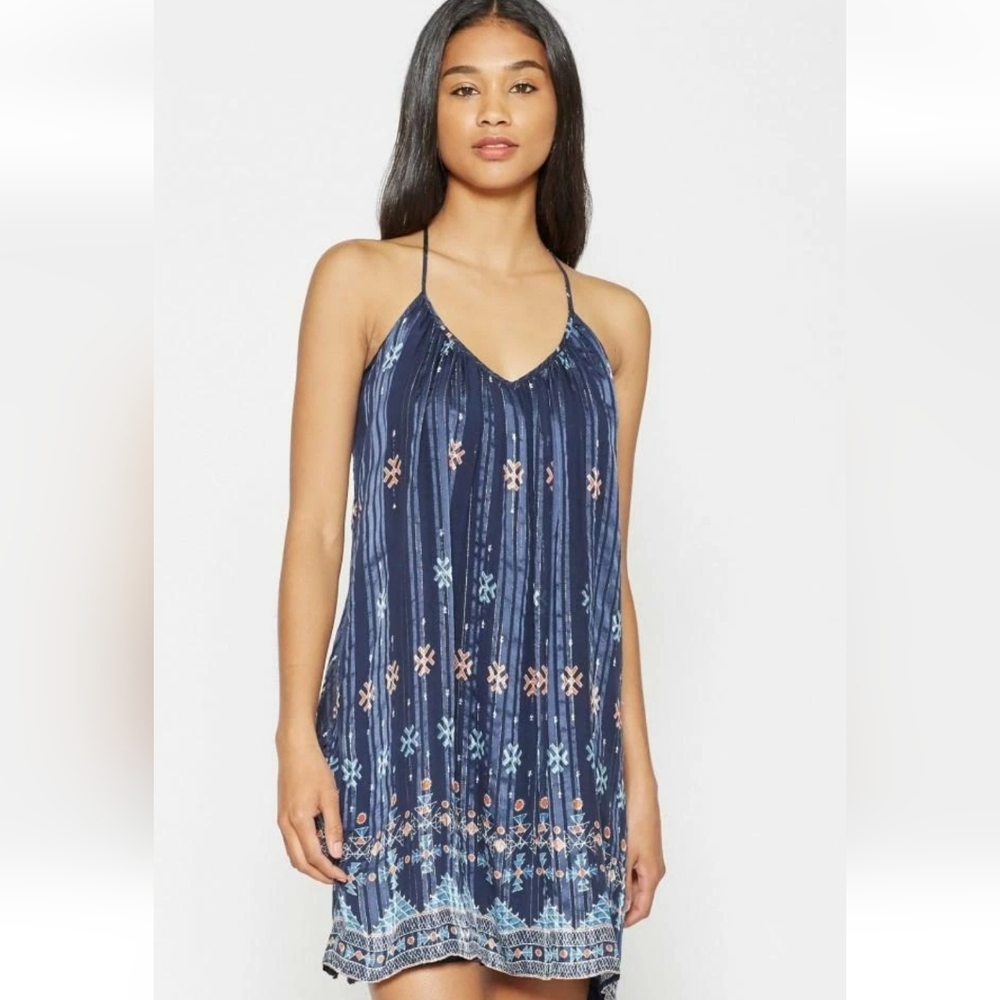 Joie Erity Silk Shift Mini Dress Sleeveless Blue Metallic Threads Womens Size S